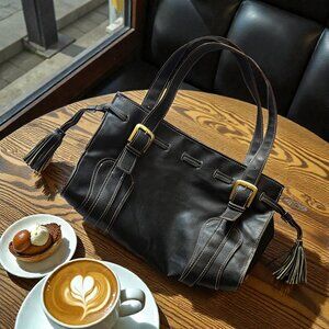 Vintage Tommy Hilfiger Chocolate Brown Faux Leather Drawstring Shoulder Bag